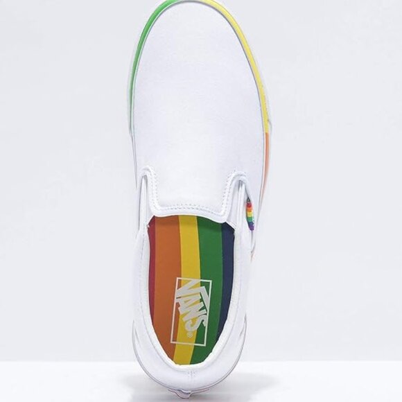 Vans Unisex Slip-On Rainbow Foxing Skate Shoes White Canvas Fashion Sneaker - Picture 4 of 5